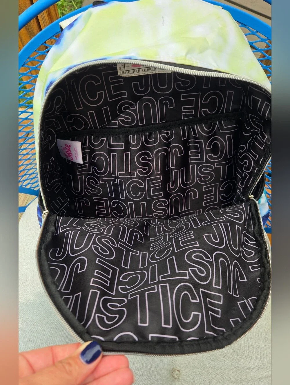 Justice Tie-Dye Backpack with Iridescent Front Pocket - Blue/Green/Navy